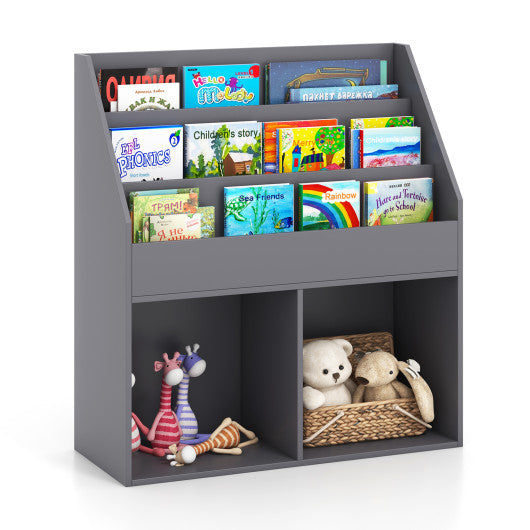 Kids Wooden Bookshelf Bookcase Children Toy Storage Cabinet Organizer-Gray - BIG FRENCHIES