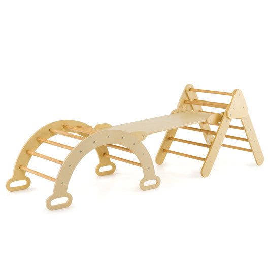 5-in-1 Wooden Kids Climber Toys with Triangle Arch Ramp-Natural - BIG FRENCHIES