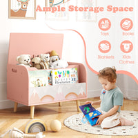 Kids Wooden Toy Box with Front Bookshelf and 4 Solid Wood Legs for Playroom
