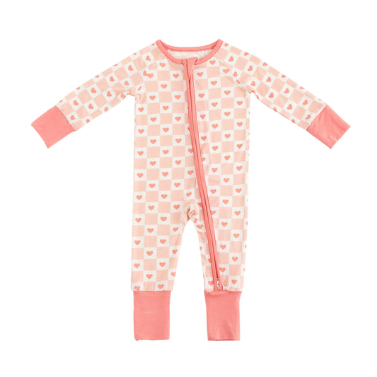 Checkerboard Hearts (Convertible Zip Footies) - BIG FRENCHIES