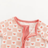 Checkerboard Hearts (Convertible Zip Footies) - BIG FRENCHIES