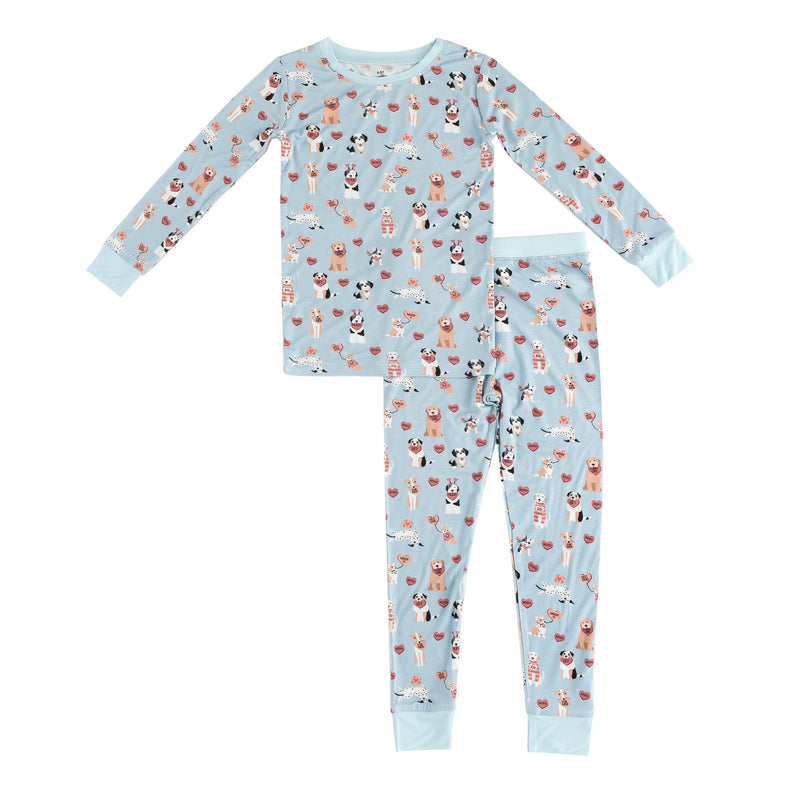 Pups & Kisses (Long Sleeve PJ) - Blue - BIG FRENCHIES