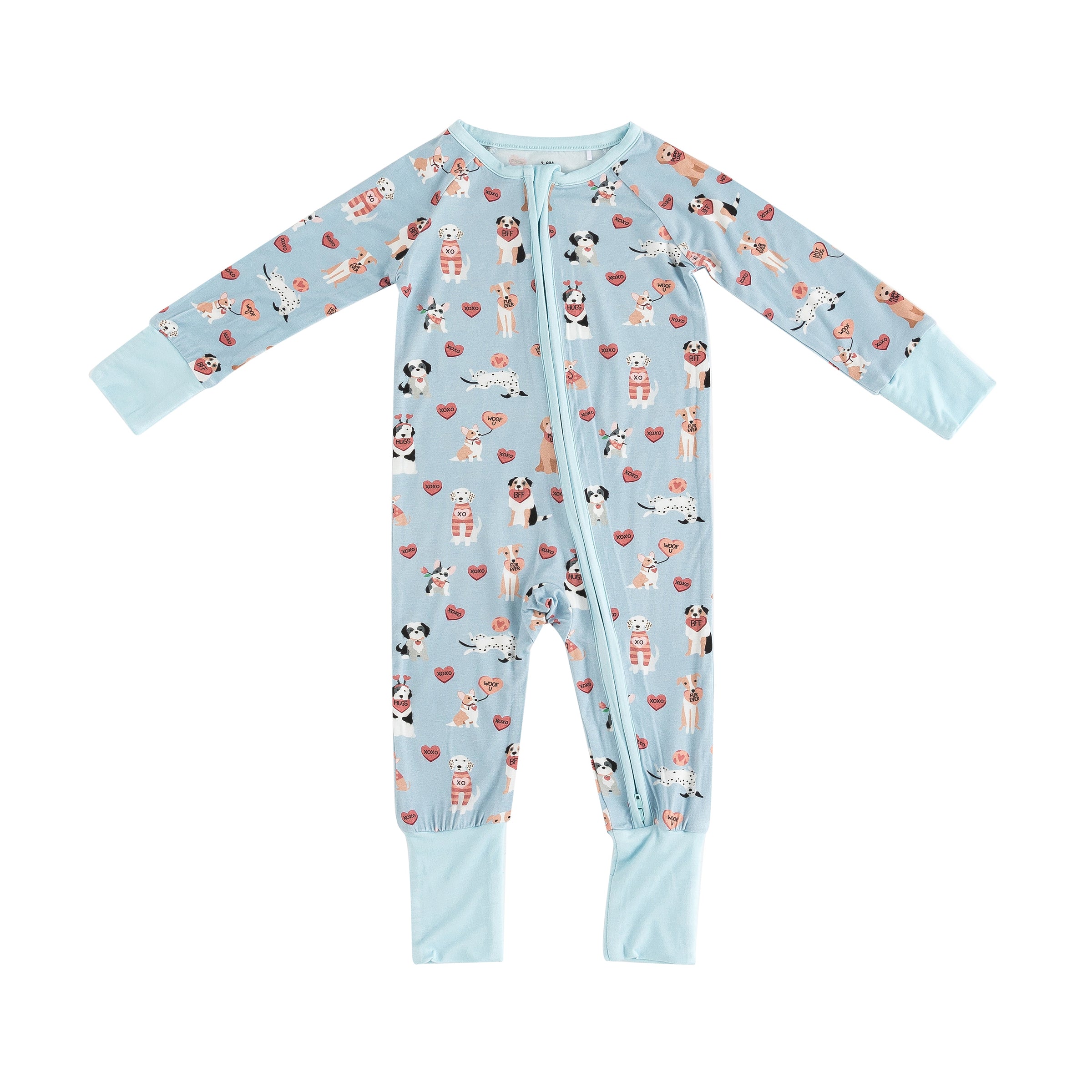 Pups & Kisses (Convertible Zip Footies) - Blue - BIG FRENCHIES