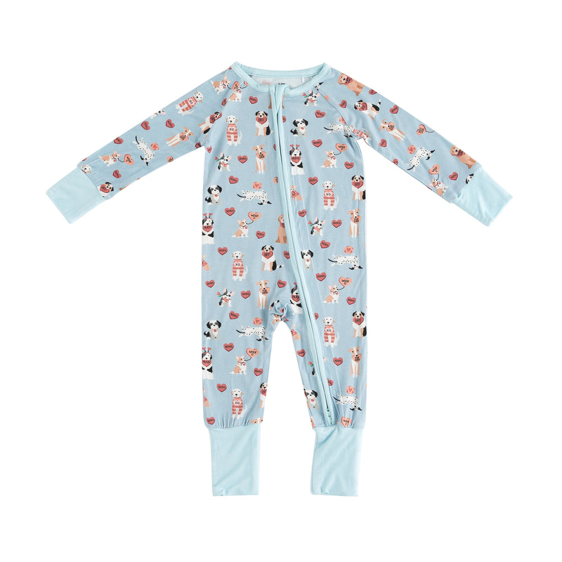 Pups & Kisses (Convertible Zip Footies) - Blue - BIG FRENCHIES
