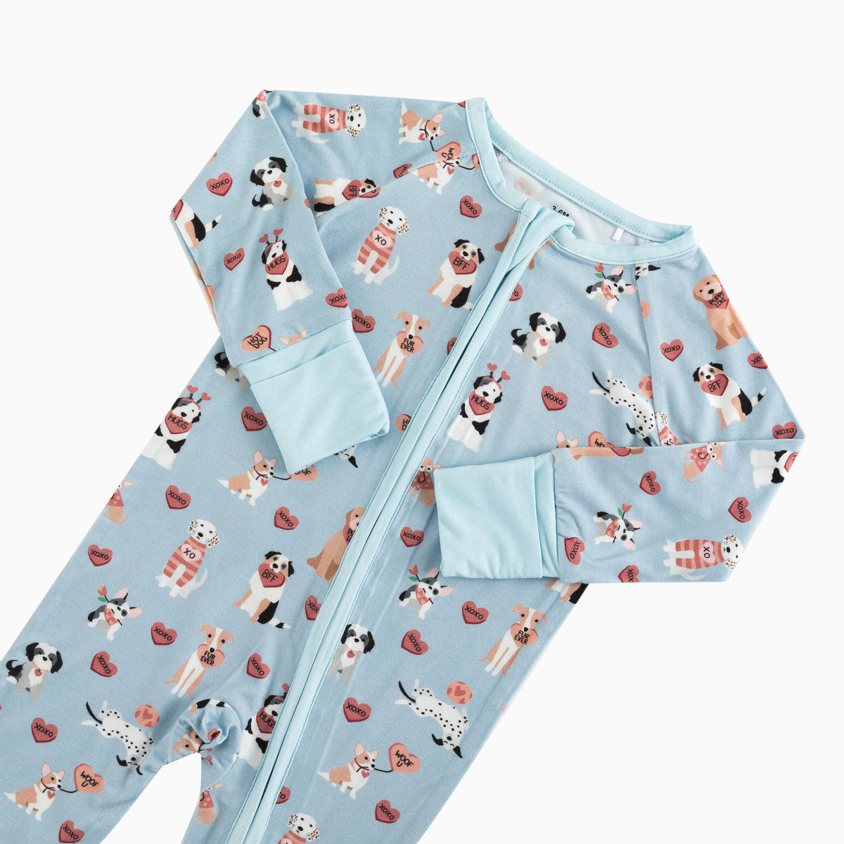 Pups & Kisses (Convertible Zip Footies) - Blue - BIG FRENCHIES