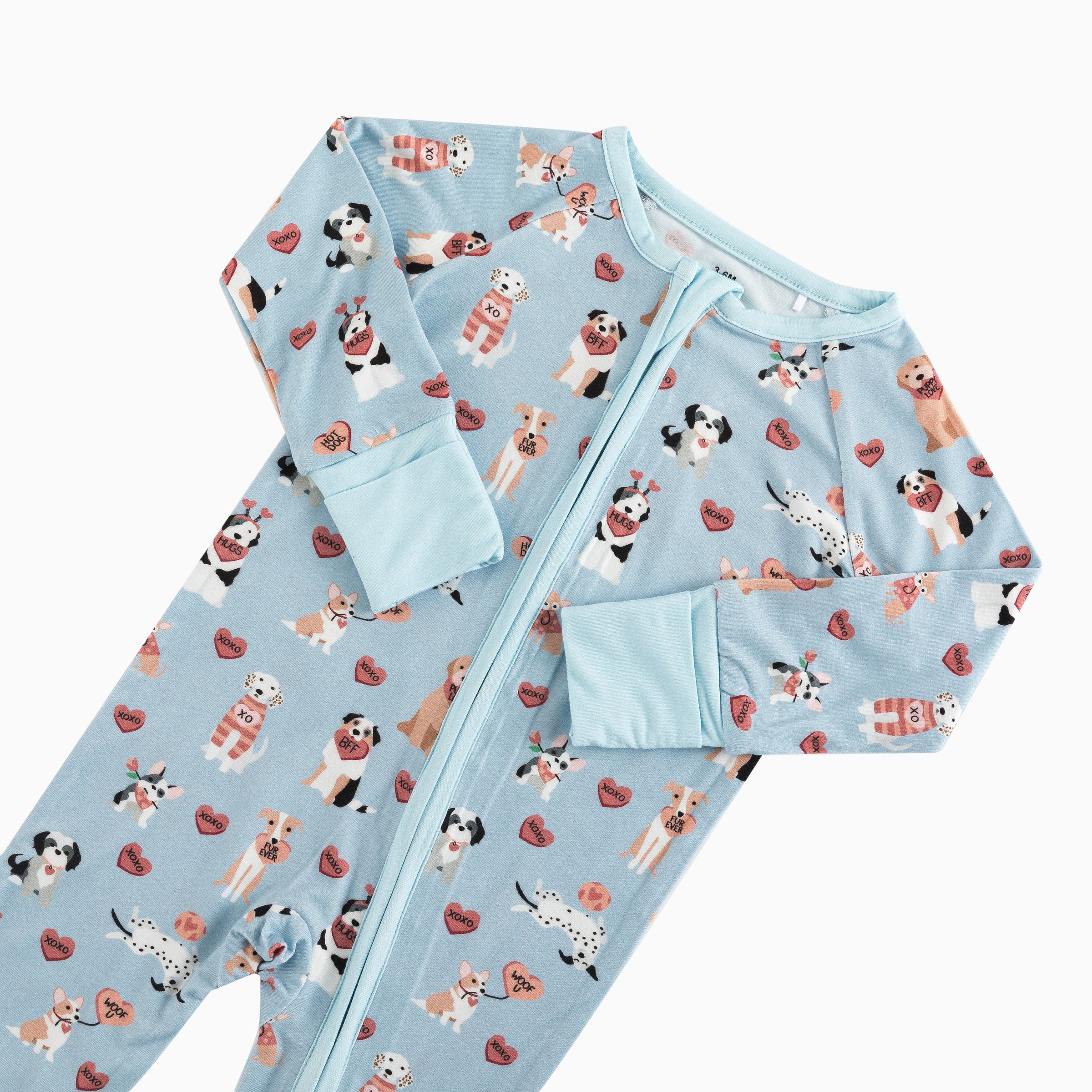 Pups & Kisses (Convertible Zip Footies) - Blue - BIG FRENCHIES