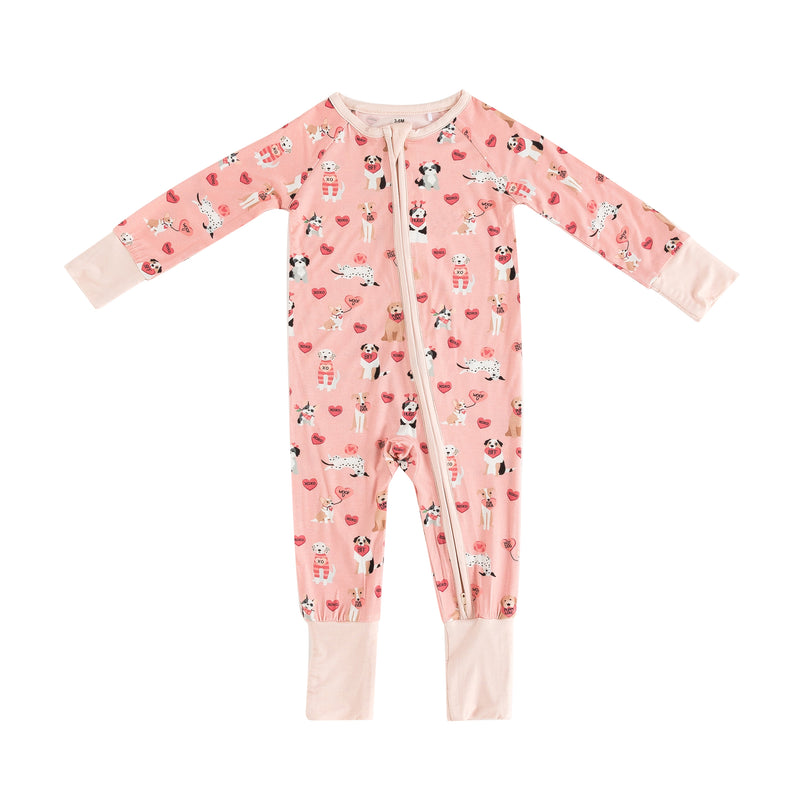 Pups & Kisses (Convertible Zip Footies) - Pink - BIG FRENCHIES