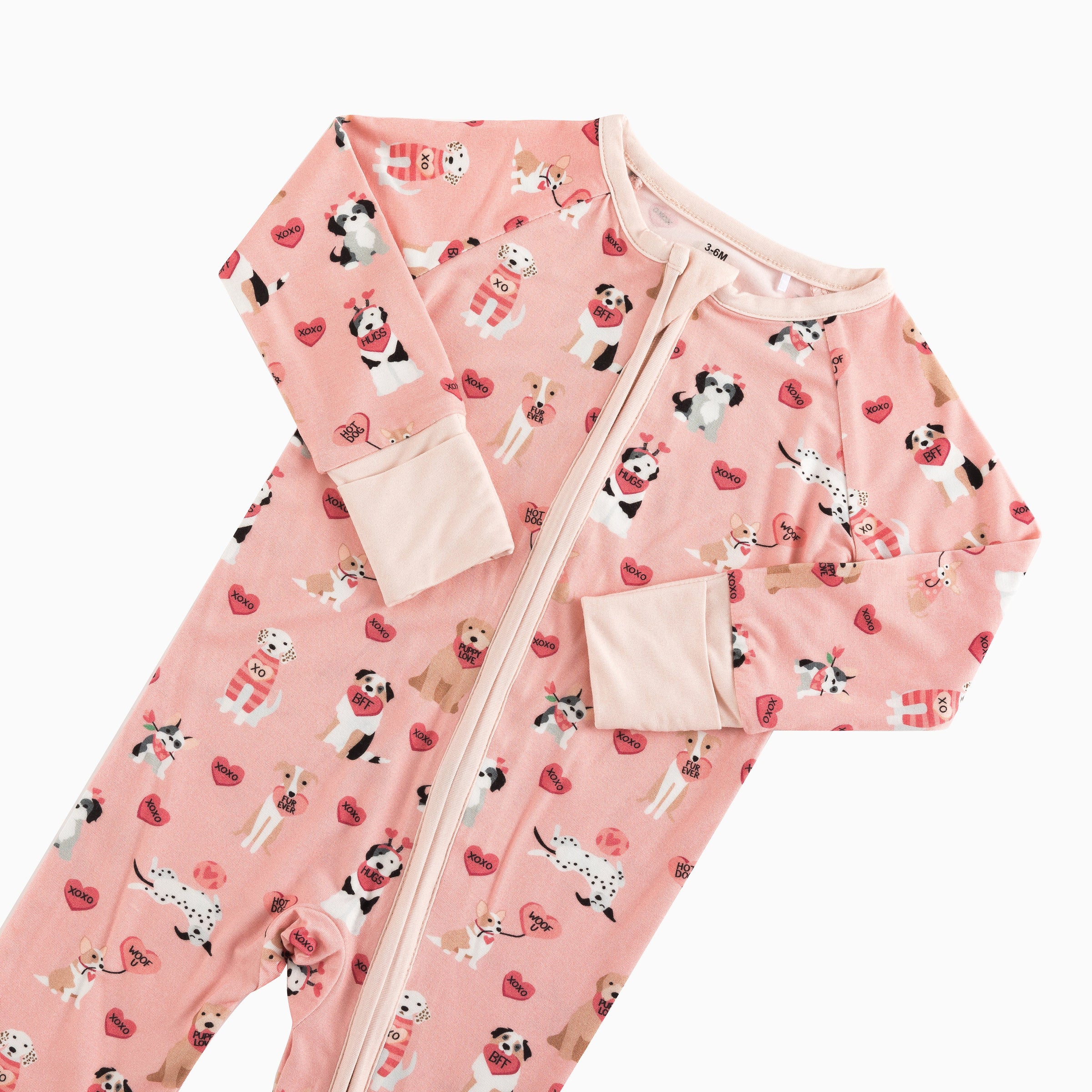 Pups & Kisses (Convertible Zip Footies) - Pink - BIG FRENCHIES