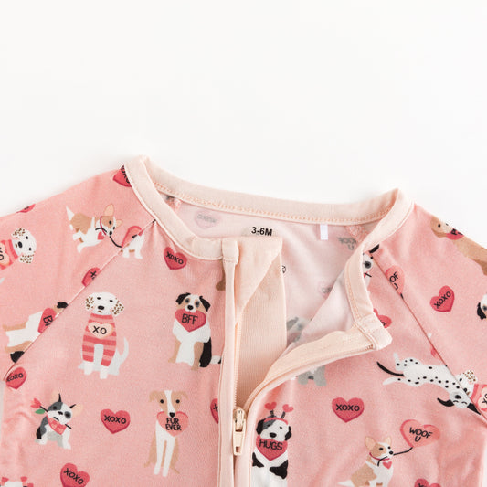 Pups & Kisses (Convertible Zip Footies) - Pink - BIG FRENCHIES