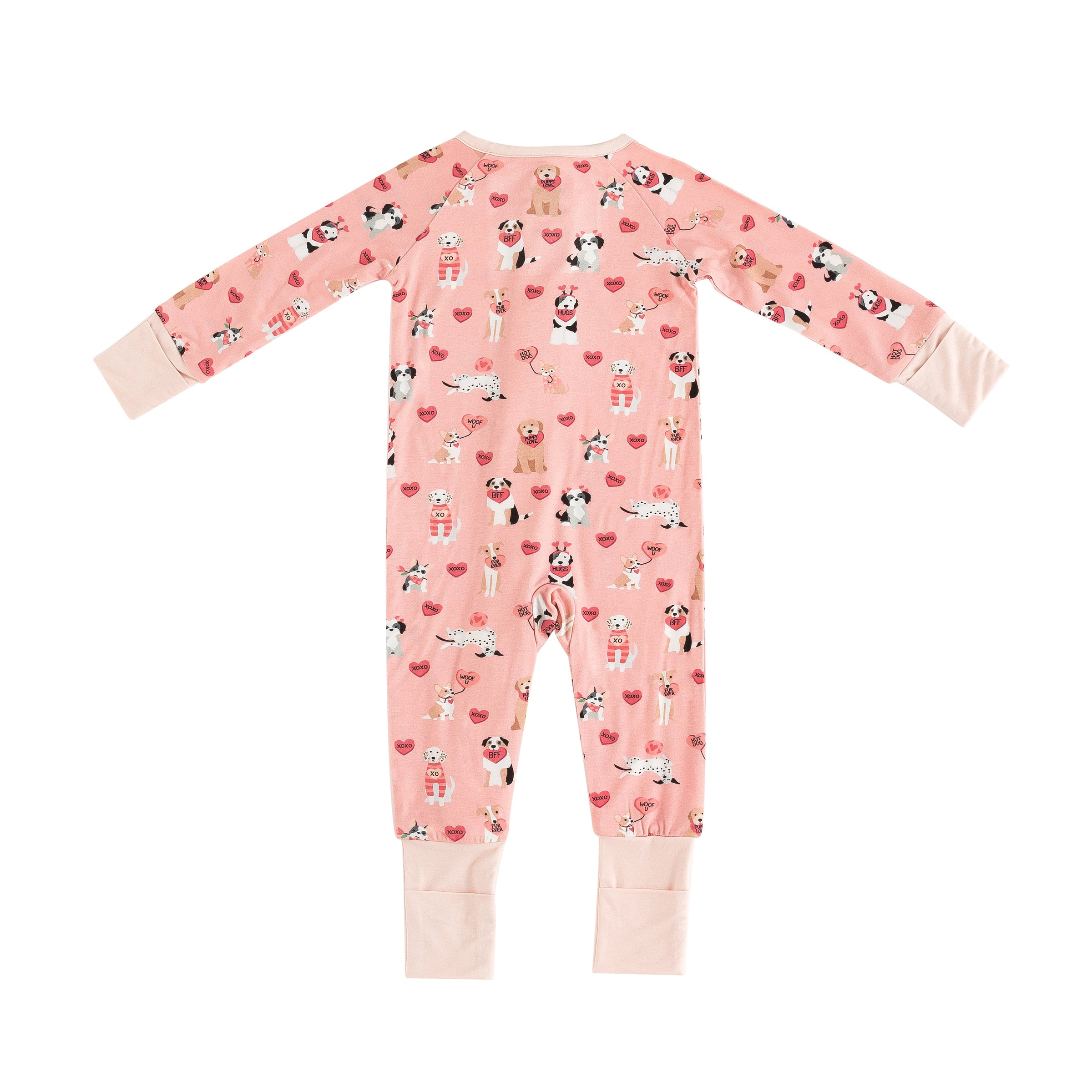 Pups & Kisses (Convertible Zip Footies) - Pink - BIG FRENCHIES