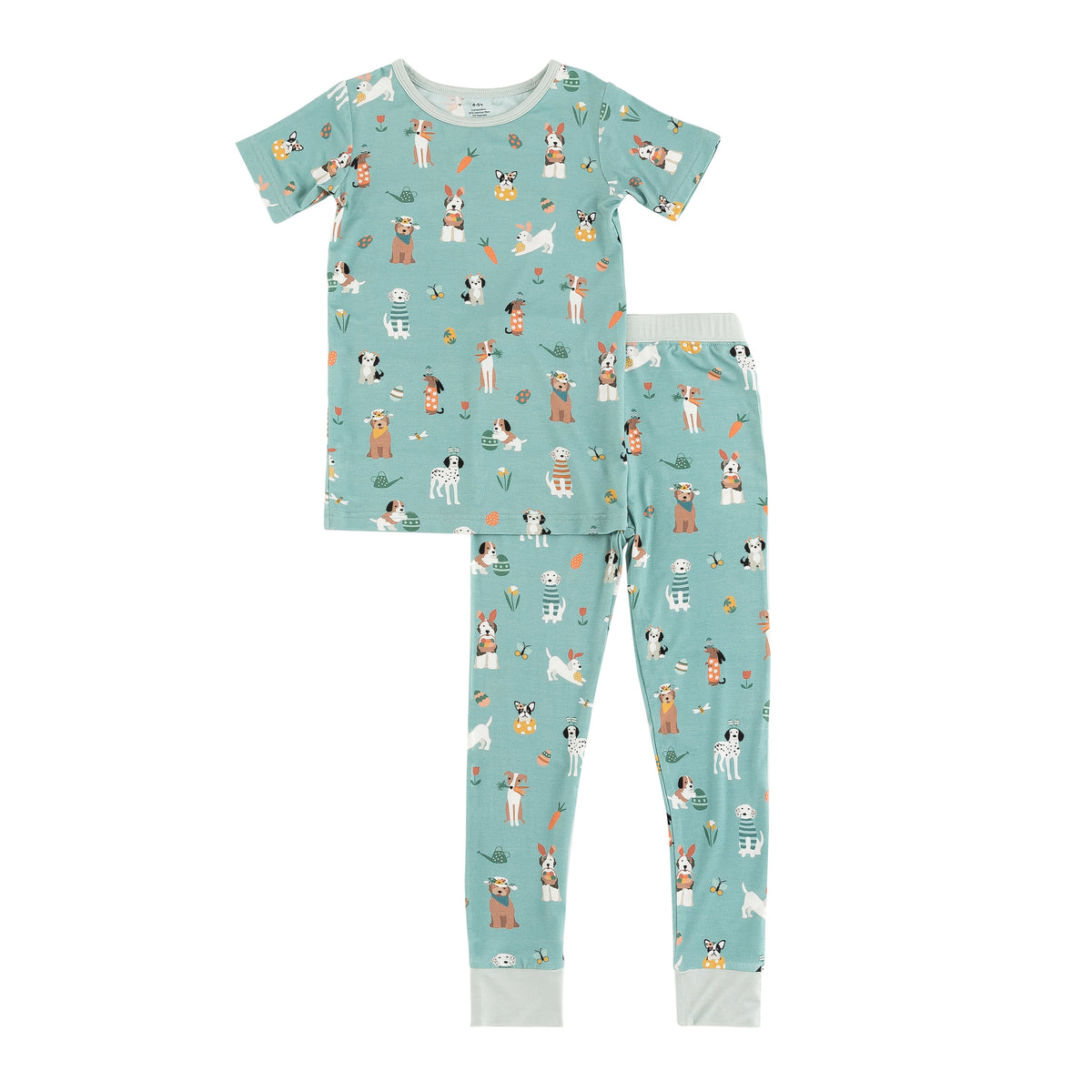 Puppy Egg Hunt (Short Sleeve PJ) - Aquamarine - BIG FRENCHIES