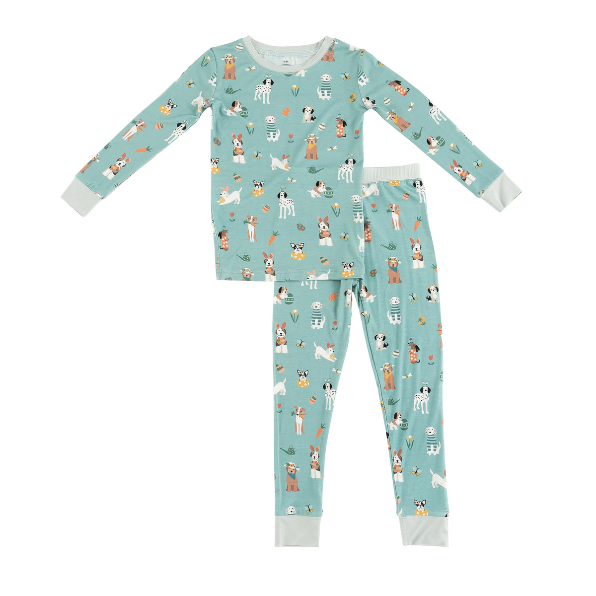 Puppy Egg Hunt (Long Sleeve PJ) - Aquamarine - BIG FRENCHIES