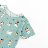 Puppy Egg Hunt (Short Sleeve PJ) - Aquamarine - BIG FRENCHIES