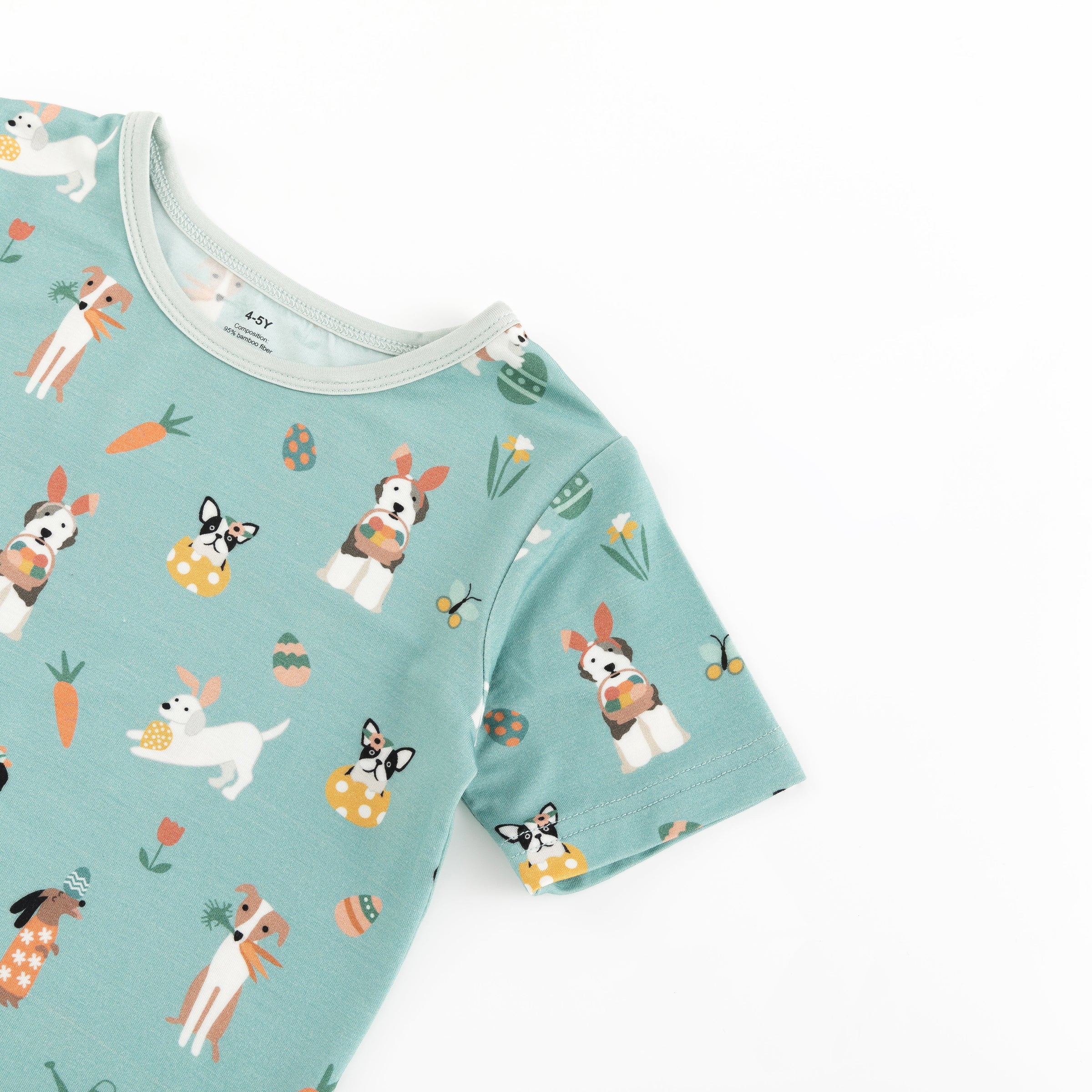 Puppy Egg Hunt (Short Sleeve PJ) - Aquamarine - BIG FRENCHIES