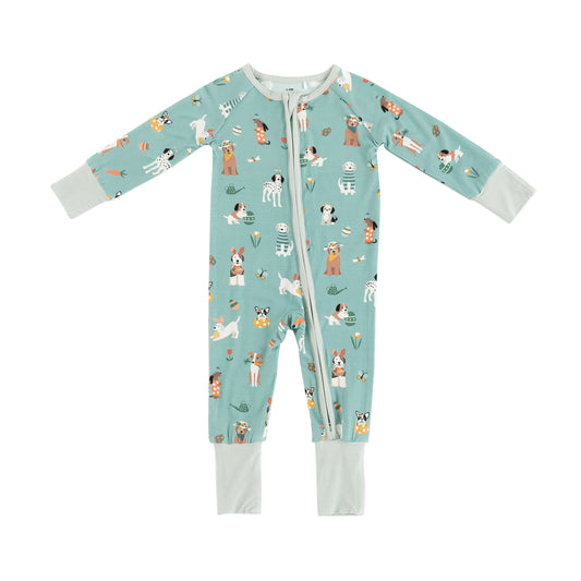 Puppy Egg Hunt (Convertible Zip Footies) - Aquamarine - BIG FRENCHIES