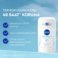 Nivea Fresh Natural Deodorant Stick for Women: 48 Hour Odor Protection, Aluminum-Free, Ocean Scent - Long Lasting Freshness