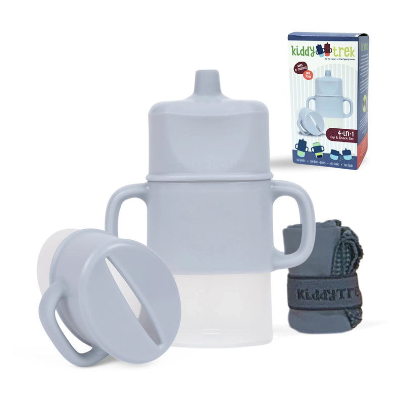 KiddyTrek 4-in-1 Sip & Snack Set - Food Pouch & Juice Box Holder, Snack Cup, Sip Cup ALL IN ONE - BIG FRENCHIES
