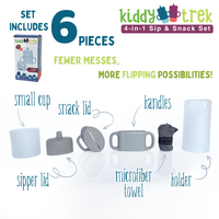 KiddyTrek 4-in-1 Sip & Snack Set - Food Pouch & Juice Box Holder, Snack Cup, Sip Cup ALL IN ONE