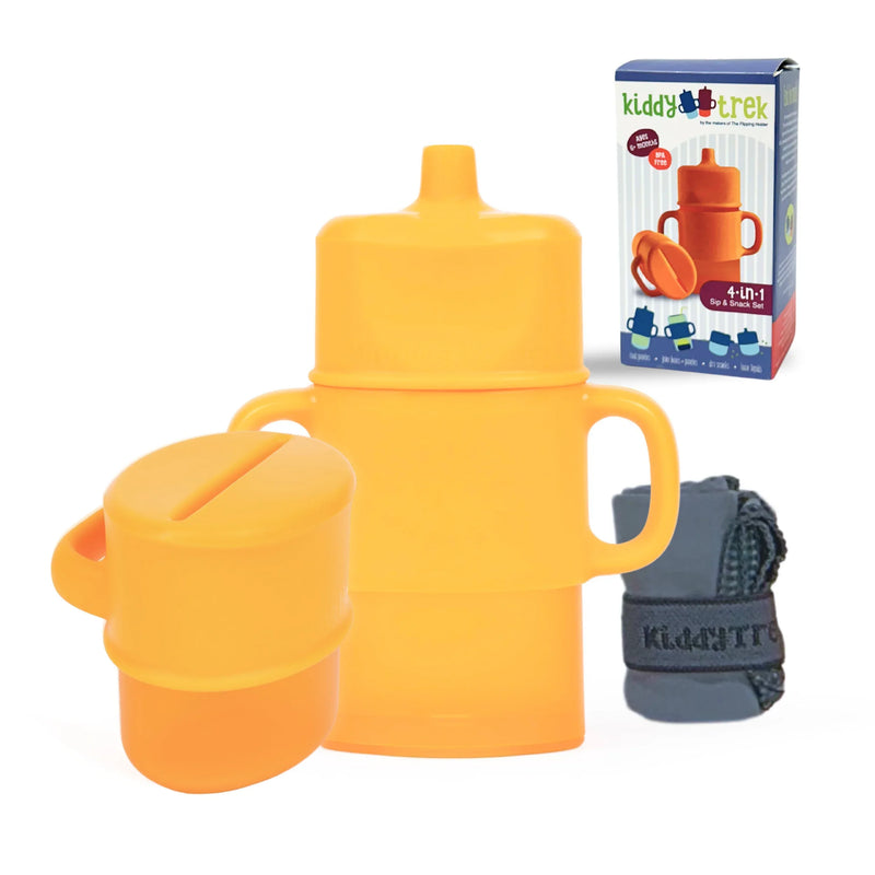KiddyTrek 4-in-1 Sip & Snack Set - Food Pouch & Juice Box Holder, Snack Cup, Sip Cup ALL IN ONE - BIG FRENCHIES