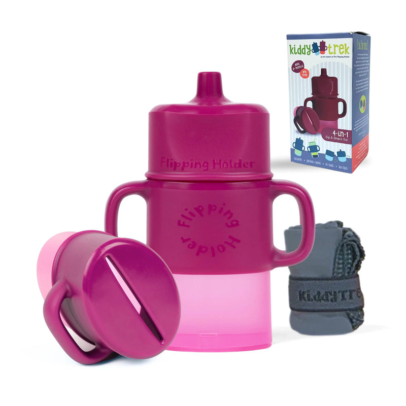 KiddyTrek 4-in-1 Sip & Snack Set - Food Pouch & Juice Box Holder, Snack Cup, Sip Cup ALL IN ONE - BIG FRENCHIES