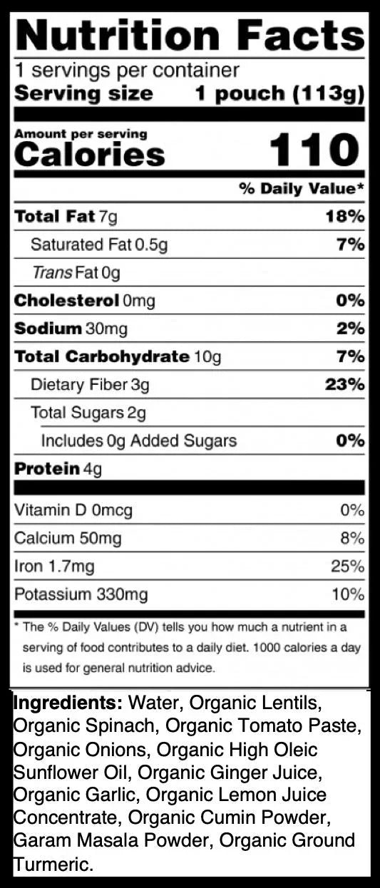 6 Pack of Organic Lentils with Spinach - BIG FRENCHIES