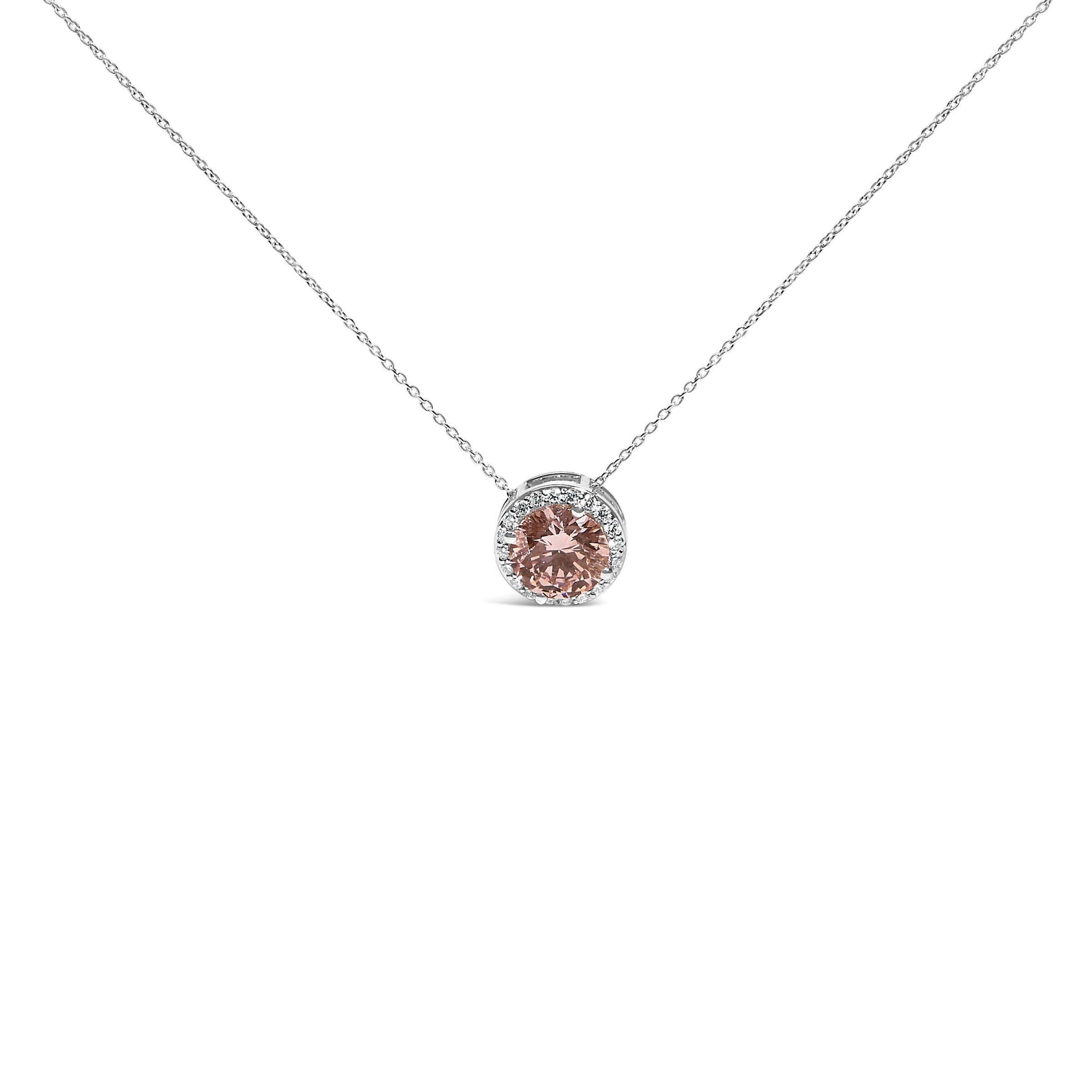 14K White Gold 2 3/8 Cttw Lab Grown Pink Diamond Solitaire with Halo Pendant Necklace - 17" Inches