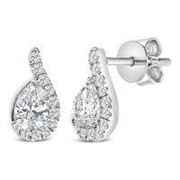 14K White Gold 5/8 Cttw Lab Grown Diamond Tear Drop Halo Stud Earring