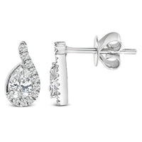 14K White Gold 5/8 Cttw Lab Grown Diamond Tear Drop Halo Stud Earring