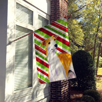 Whippet Candy Cane Holiday Christmas House Flag 28x40 Porch Sleeve Pole Decorative Outside Yard Banner Artwork Wall Hanging, Polyester