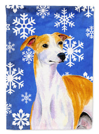 Whippet Winter Snowflakes Holiday House Flag 28x40 Porch Sleeve Pole Decorative Outside Yard Banner Artwork Wall Hanging, Polyester