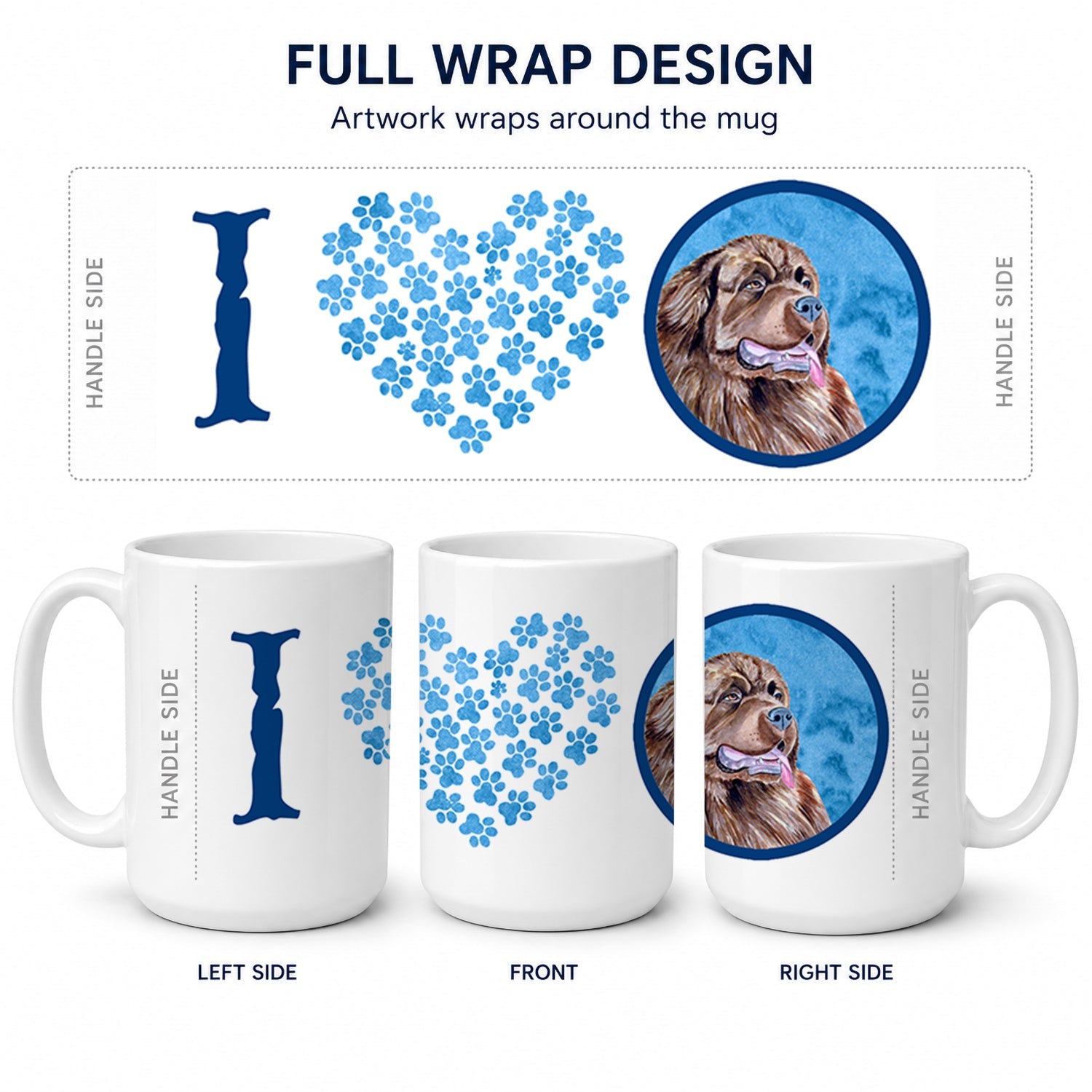 Blue Newfoundland Ceramic Coffee Mug 15 oz Decorative Large C Handle Mug Cup for Tea, Cocoa Hot Chocolate