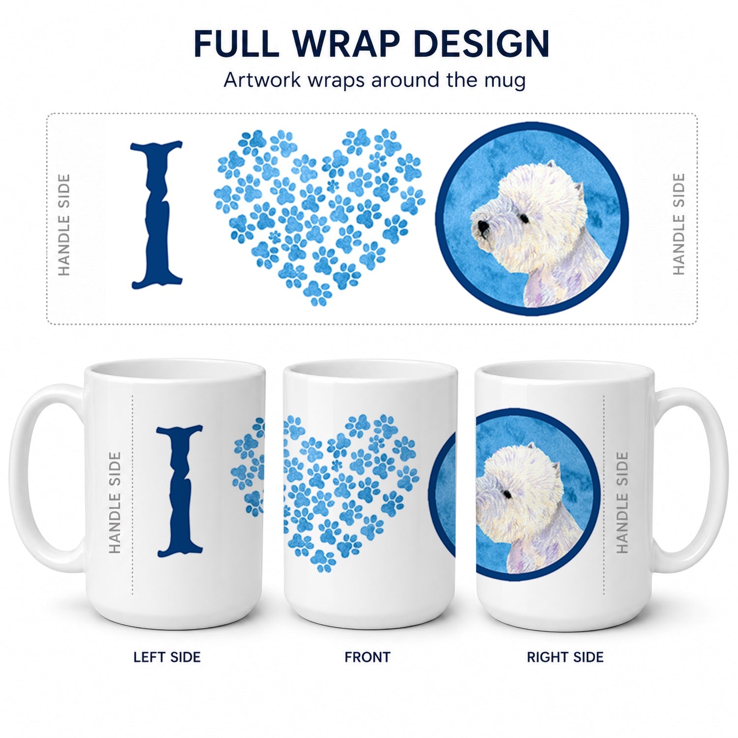 Blue Westie Ceramic Coffee Mug 15 oz Decorative Large C Handle Mug Cup for Tea, Cocoa Hot Chocolate