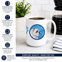 Blue Bulldog English Ceramic Coffee Mug 15 oz Decorative Large C Handle Mug Cup for Tea, Cocoa Hot Chocolate