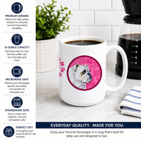 Pink Bulldog English Ceramic Coffee Mug 15 oz Decorative Large C Handle Mug Cup for Tea, Cocoa Hot Chocolate