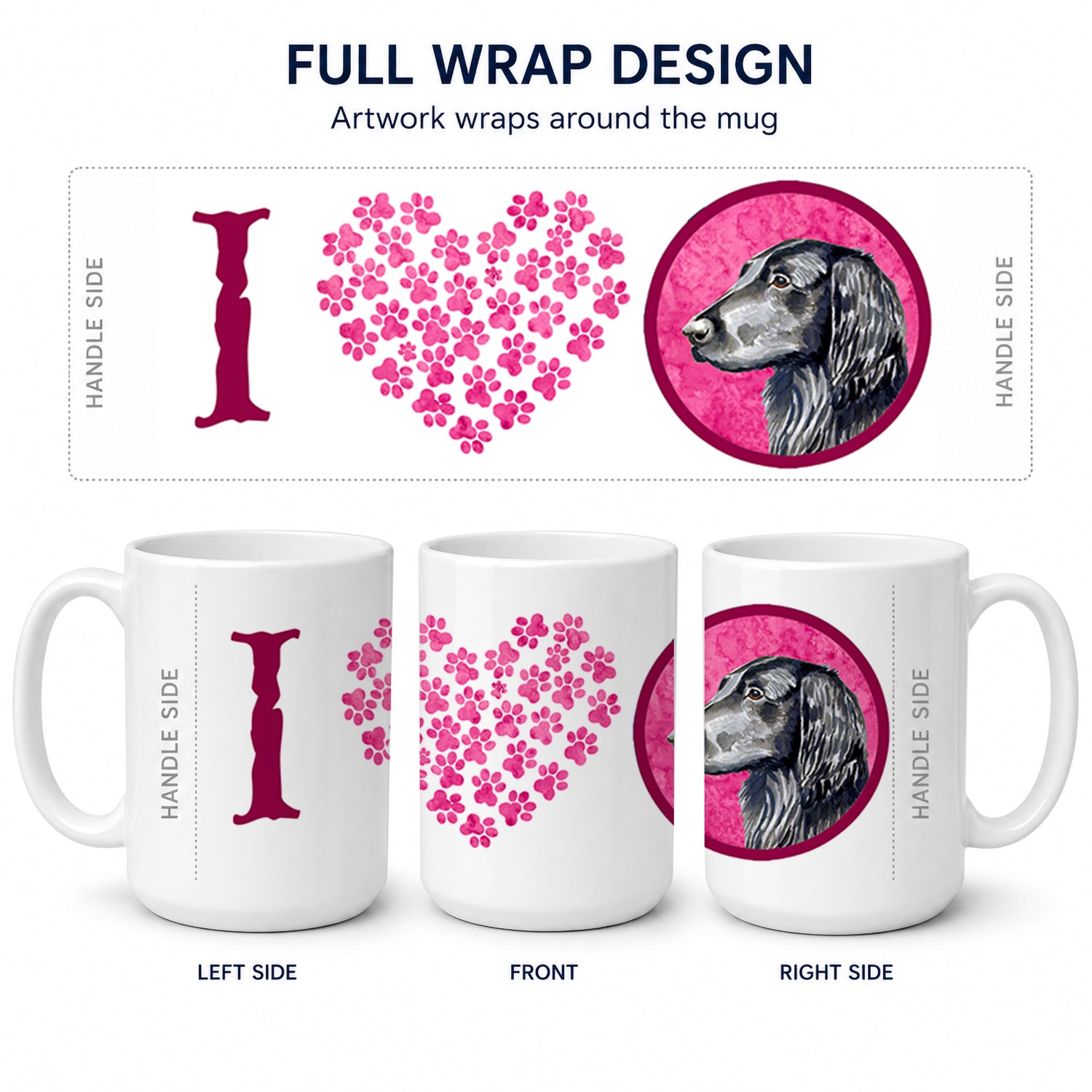 Pink Flat Coated Retriever Ceramic Coffee Mug 15 oz Decorative Large C Handle Mug Cup for Tea, Cocoa Hot Chocolate