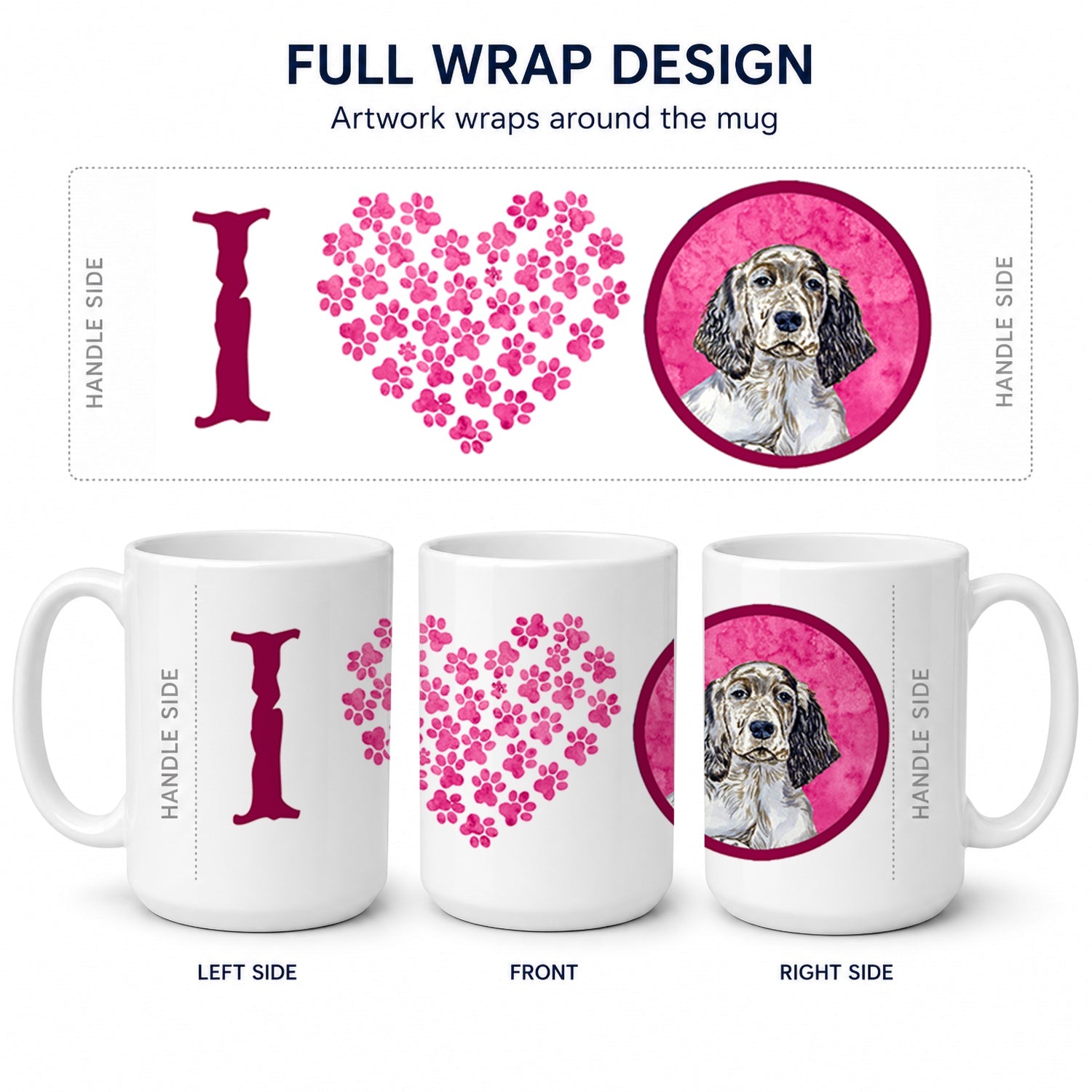 Pink English Setter Ceramic Coffee Mug 15 oz Decorative Large C Handle Mug Cup for Tea, Cocoa Hot Chocolate