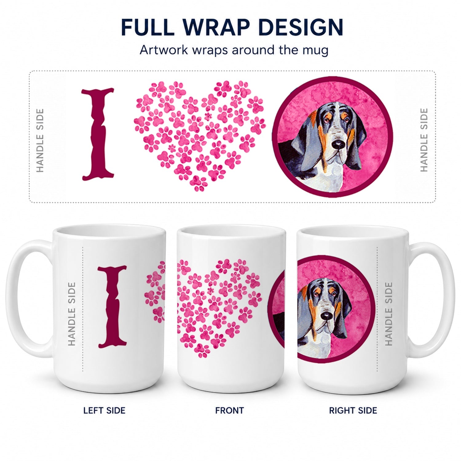 Pink Basset Hound Ceramic Coffee Mug 15 oz Decorative Large C Handle Mug Cup for Tea, Cocoa Hot Chocolate
