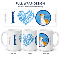 Blue Whippet Ceramic Coffee Mug 15 oz Decorative Large C Handle Mug Cup for Tea, Cocoa Hot Chocolate