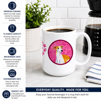 Pink Whippet Ceramic Coffee Mug 15 oz Decorative Large C Handle Mug Cup for Tea, Cocoa Hot Chocolate