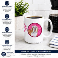 Pink Bearded Collie Ceramic Coffee Mug 15 oz Decorative Large C Handle Mug Cup for Tea, Cocoa Hot Chocolate