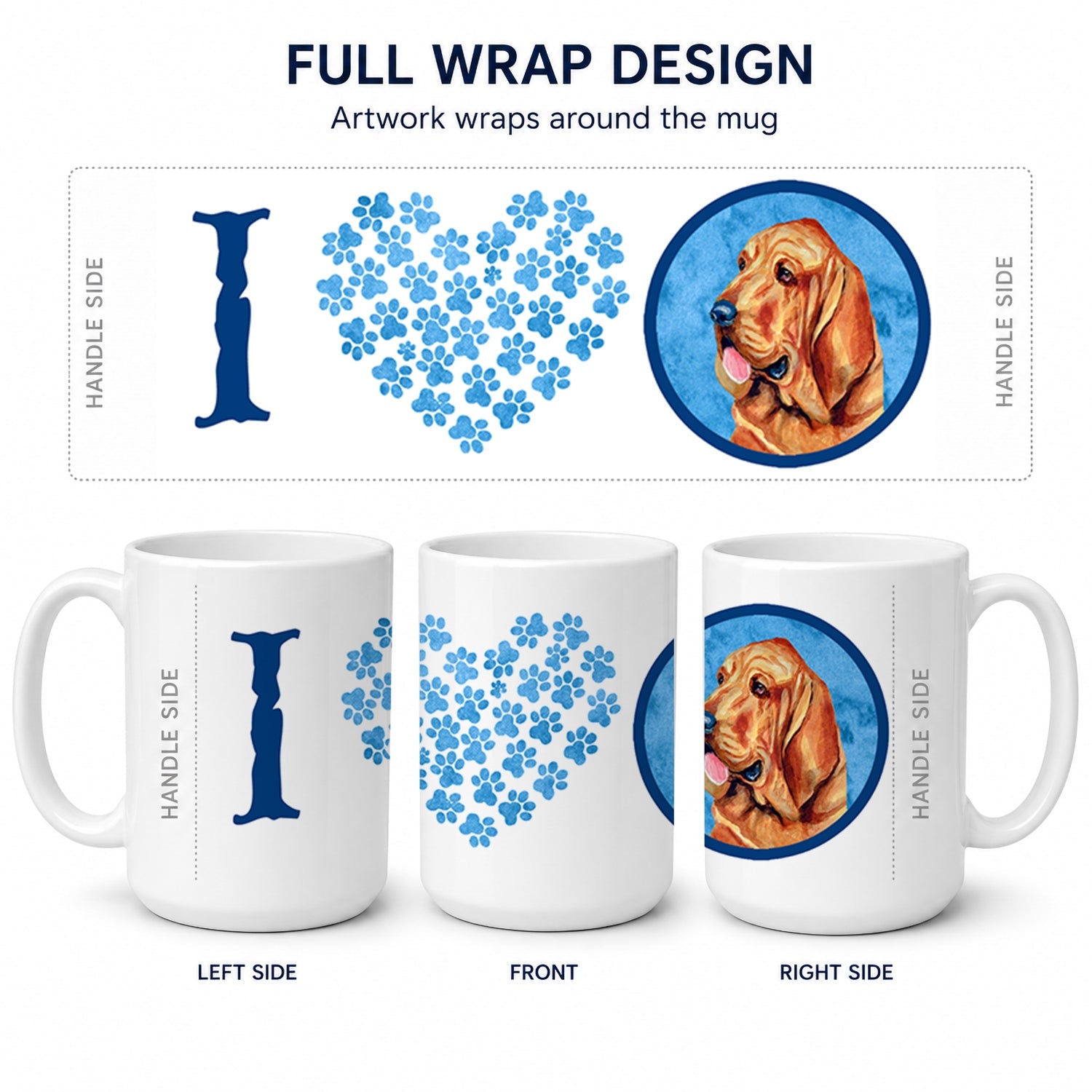 Blue Bloodhound Ceramic Coffee Mug 15 oz Decorative Large C Handle Mug Cup for Tea, Cocoa Hot Chocolate