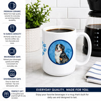 Blue Bernese Mountain Dog Ceramic Coffee Mug 15 oz Decorative Large C Handle Mug Cup for Tea, Cocoa Hot Chocolate