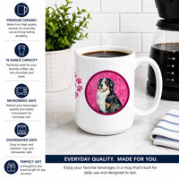 Pink Bernese Mountain Dog Ceramic Coffee Mug 15 oz Decorative Large C Handle Mug Cup for Tea, Cocoa Hot Chocolate