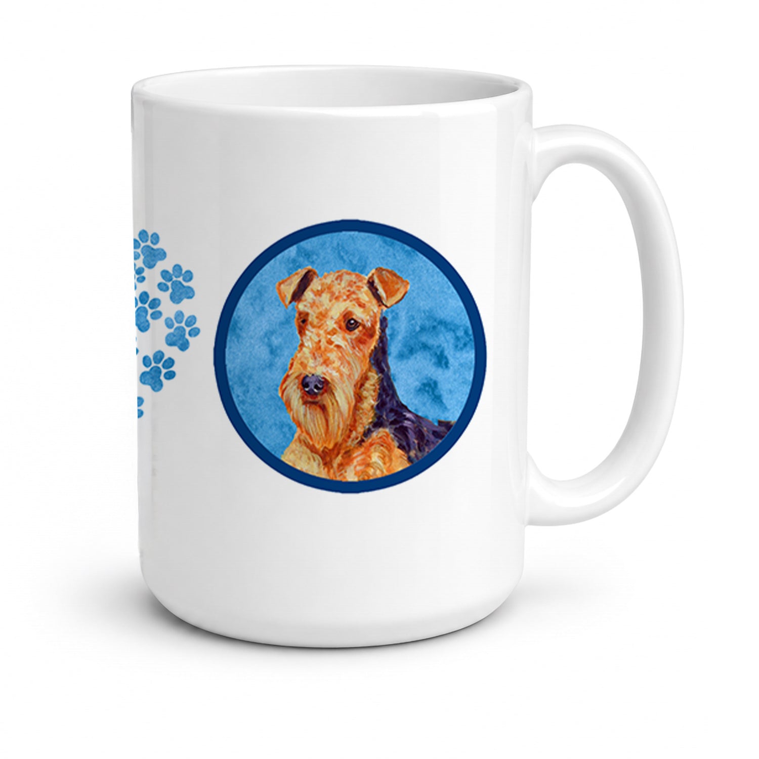 Blue Airedale Ceramic Coffee Mug 15 oz Decorative Large C Handle Mug Cup for Tea, Cocoa Hot Chocolate