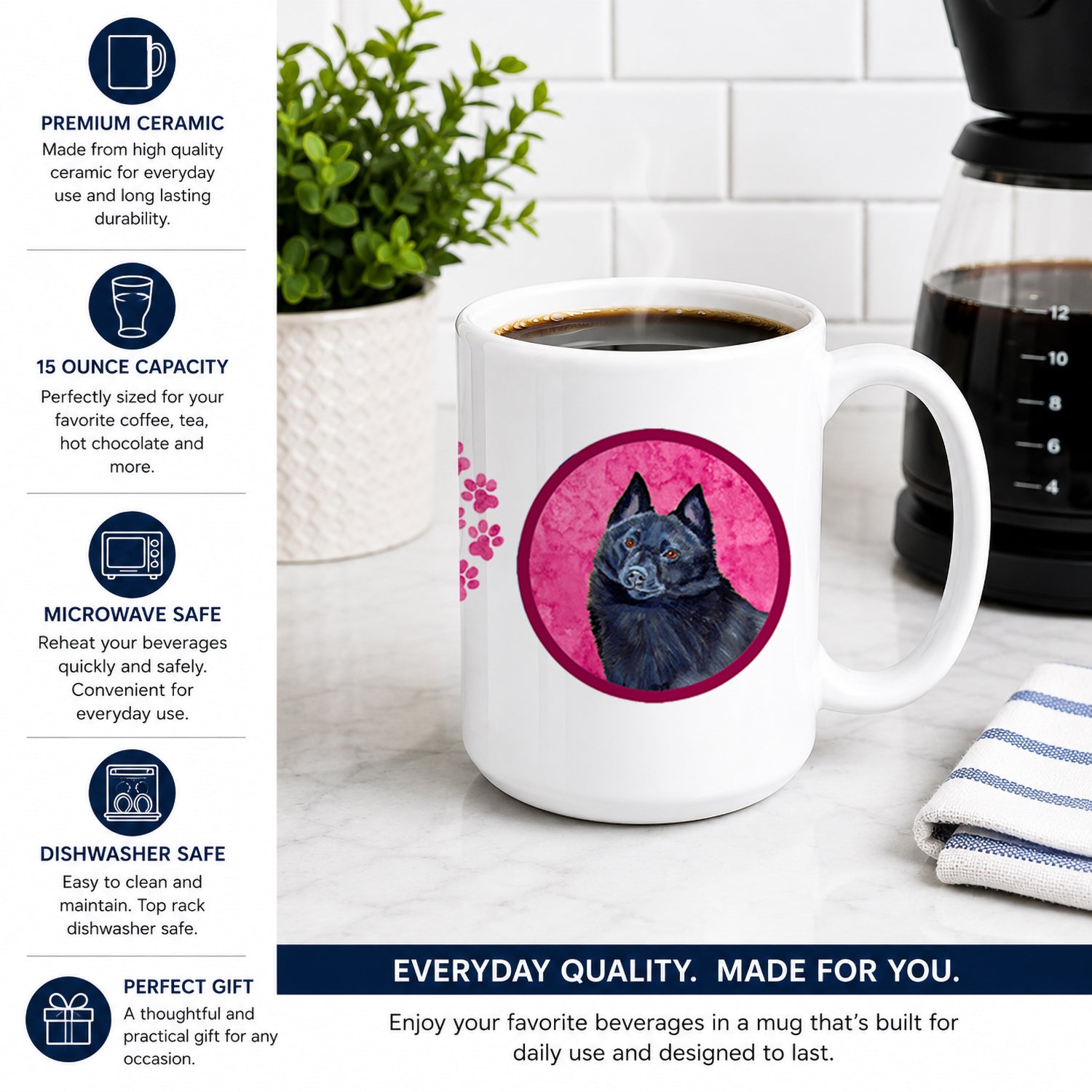 Pink Schipperke Ceramic Coffee Mug 15 oz Decorative Large C Handle Mug Cup for Tea, Cocoa Hot Chocolate