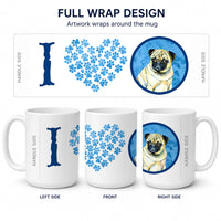 Blue Pug Ceramic Coffee Mug 15 oz Decorative Large C Handle Mug Cup for Tea, Cocoa Hot Chocolate