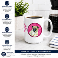 Pink Pug Ceramic Coffee Mug 15 oz Decorative Large C Handle Mug Cup for Tea, Cocoa Hot Chocolate