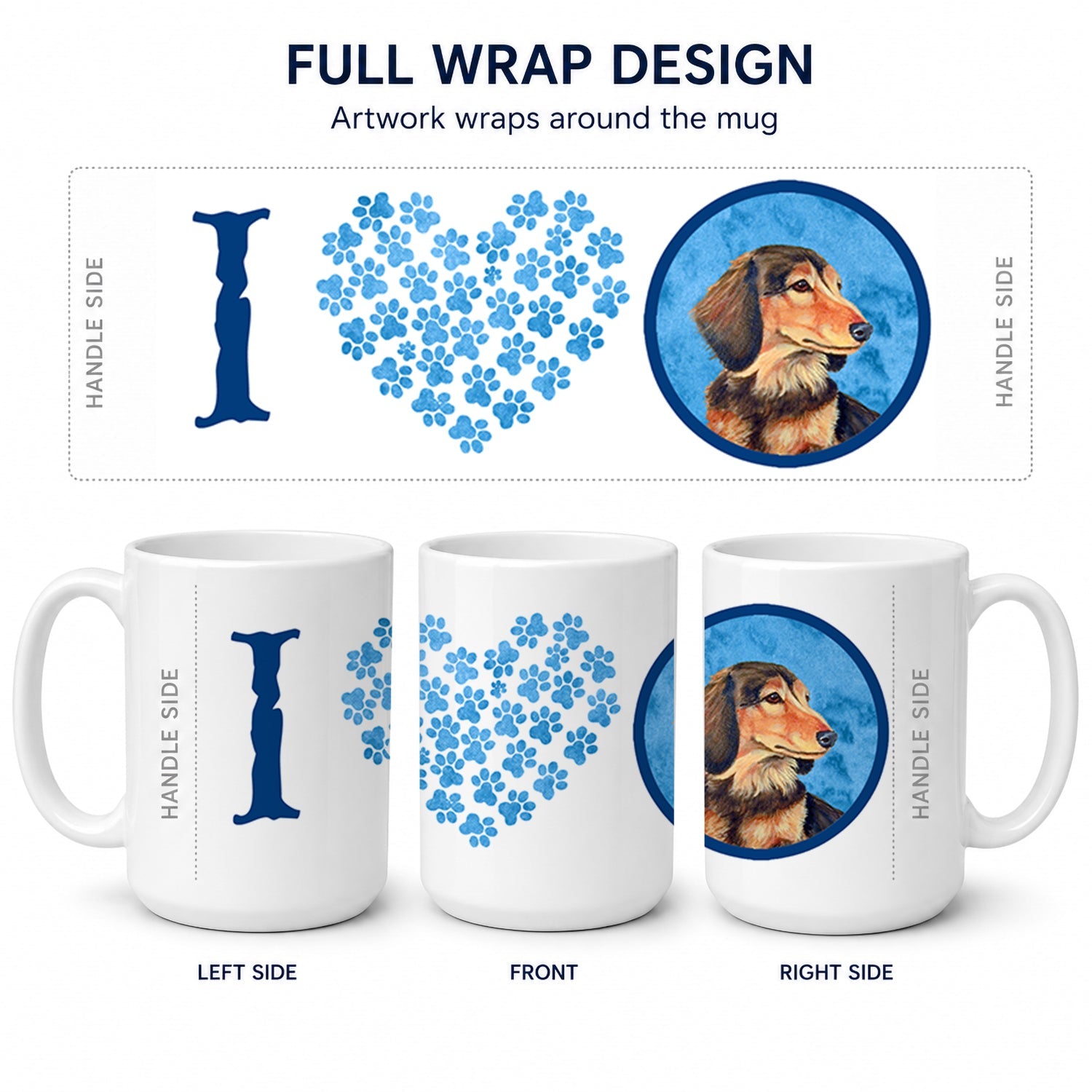 Blue Dachshund Ceramic Coffee Mug 15 oz Decorative Large C Handle Mug Cup for Tea, Cocoa Hot Chocolate