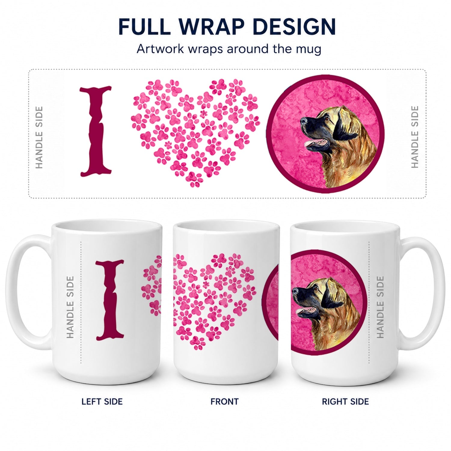 Pink Leonberger Ceramic Coffee Mug 15 oz Decorative Large C Handle Mug Cup for Tea, Cocoa Hot Chocolate