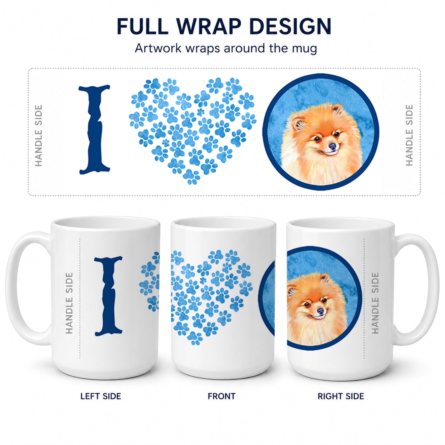 Blue Pomeranian Ceramic Coffee Mug 15 oz Decorative Large C Handle Mug Cup for Tea, Cocoa Hot Chocolate